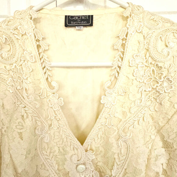 Cachet by Bari Protas Vintage Wedding Suit 9/10 Lace Jacket Skirt Ivory Classic - Picture 3 of 16